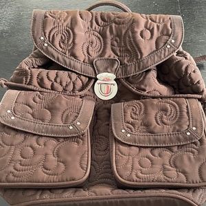 Vera Bradley Espresso Brown Floral Quilted Drawstring Bucket Backpack